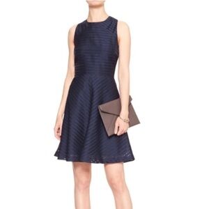 Banana Republic Womens Sheer-Stripe Fit & Flare Navy Blue Dress 12P Gilmore Girl